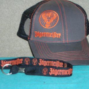 JAGERMEISTER GREY/ ORANGE ONE SIZE FITS ALL SNAPBACK TRUCKER CAP & LANYARD